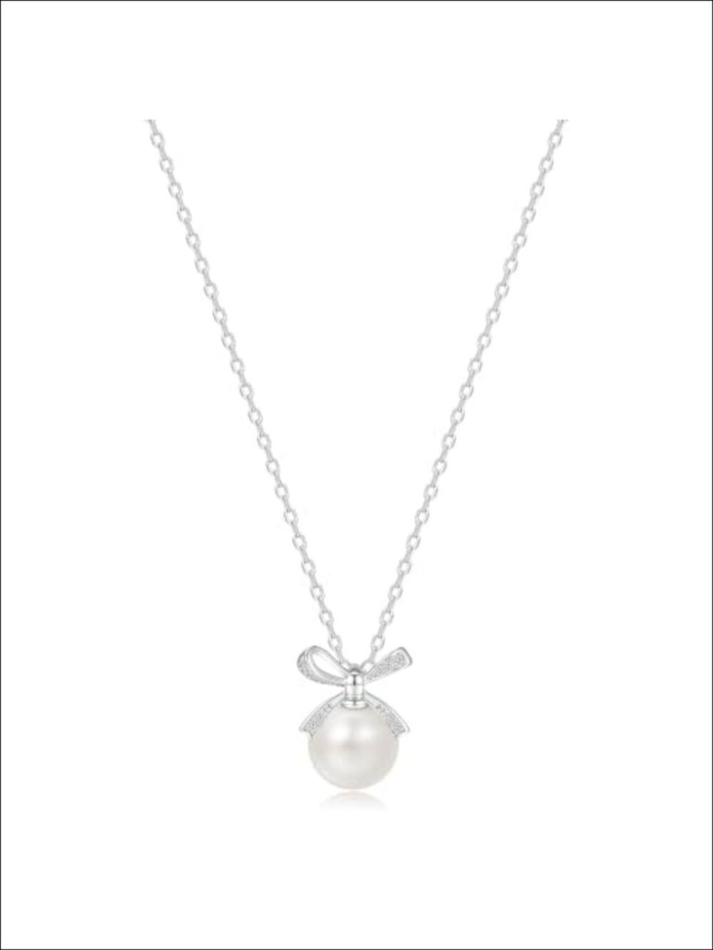 925 Sterling Silver Bow Pearl Necklace 9mm Freshwater Cultured Pearl Pendant